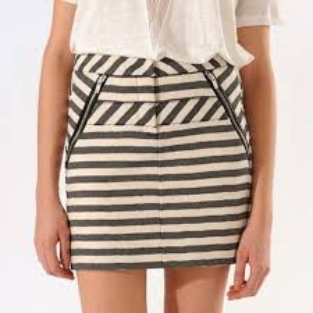 Maje Striped Skirt w/Leather details